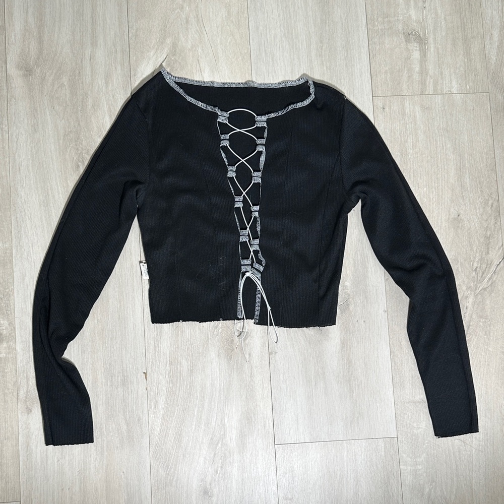 Black Lace-Up Women's Top